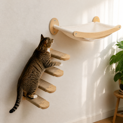 MeowRidge™ — Wall-Mounted Cat Hammock & Climbing Steps